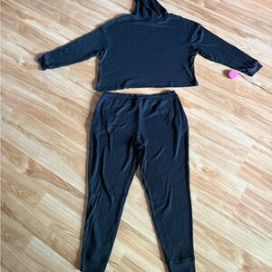 Super Cute Colsie Cozy Ribbed Pants and Hoodie Lounge Set - Black - Sz L